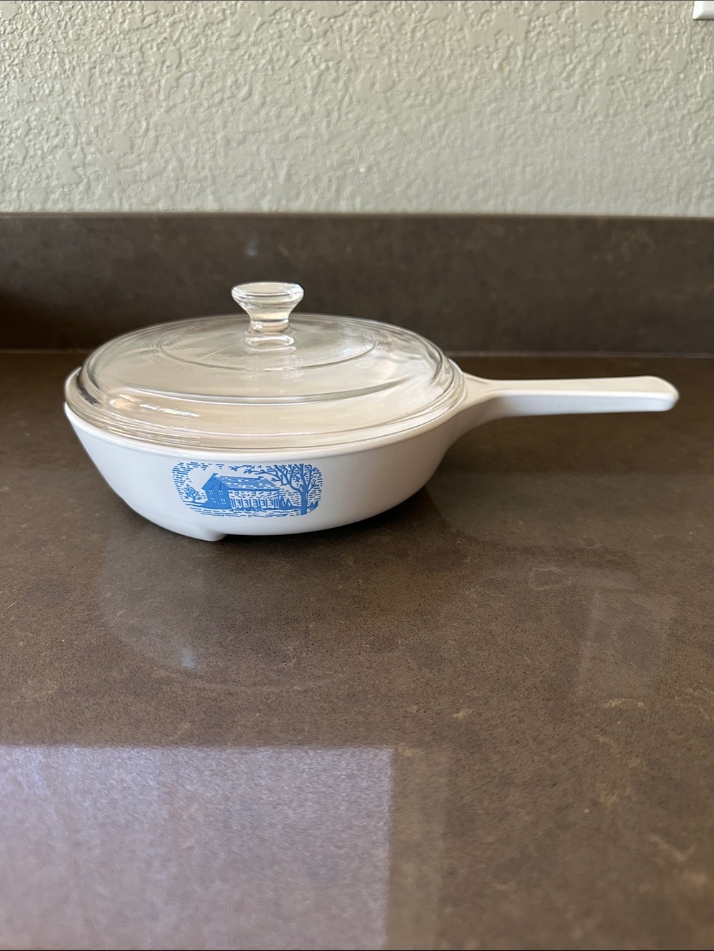 Vintage CorningWare 7 inch Browning Skillet-Blue Colonial House Design
